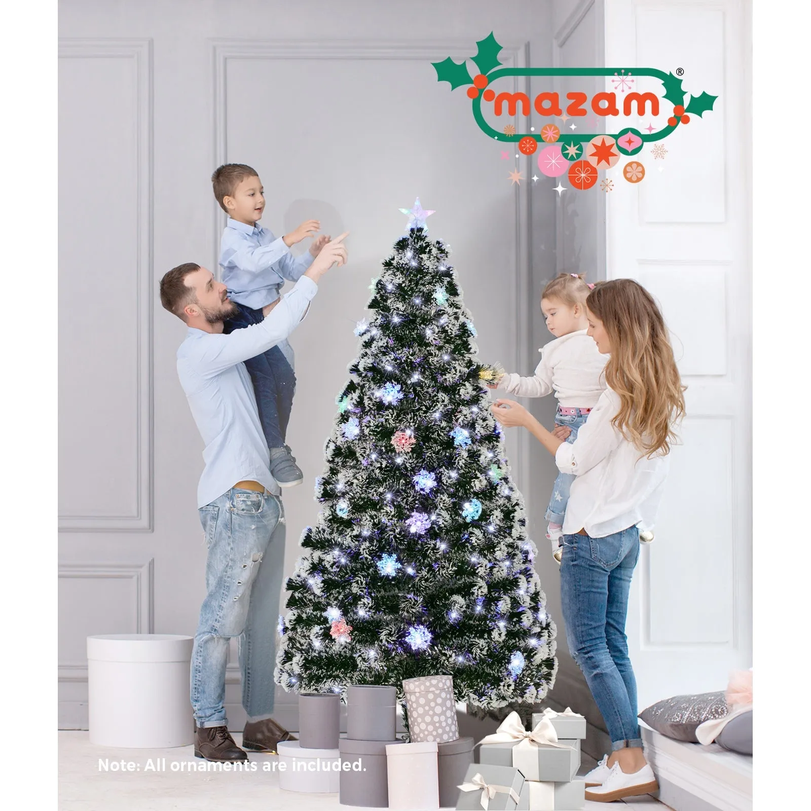 Mazam Christmas Tree 1.8M 6FT Snowflakes Xmas Decorations Green with LED lights