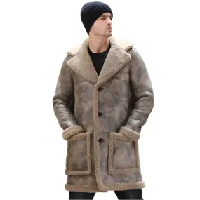 Men's Long Waxed Shearling Sheepskin Fur Coat - Warm & Stylish
