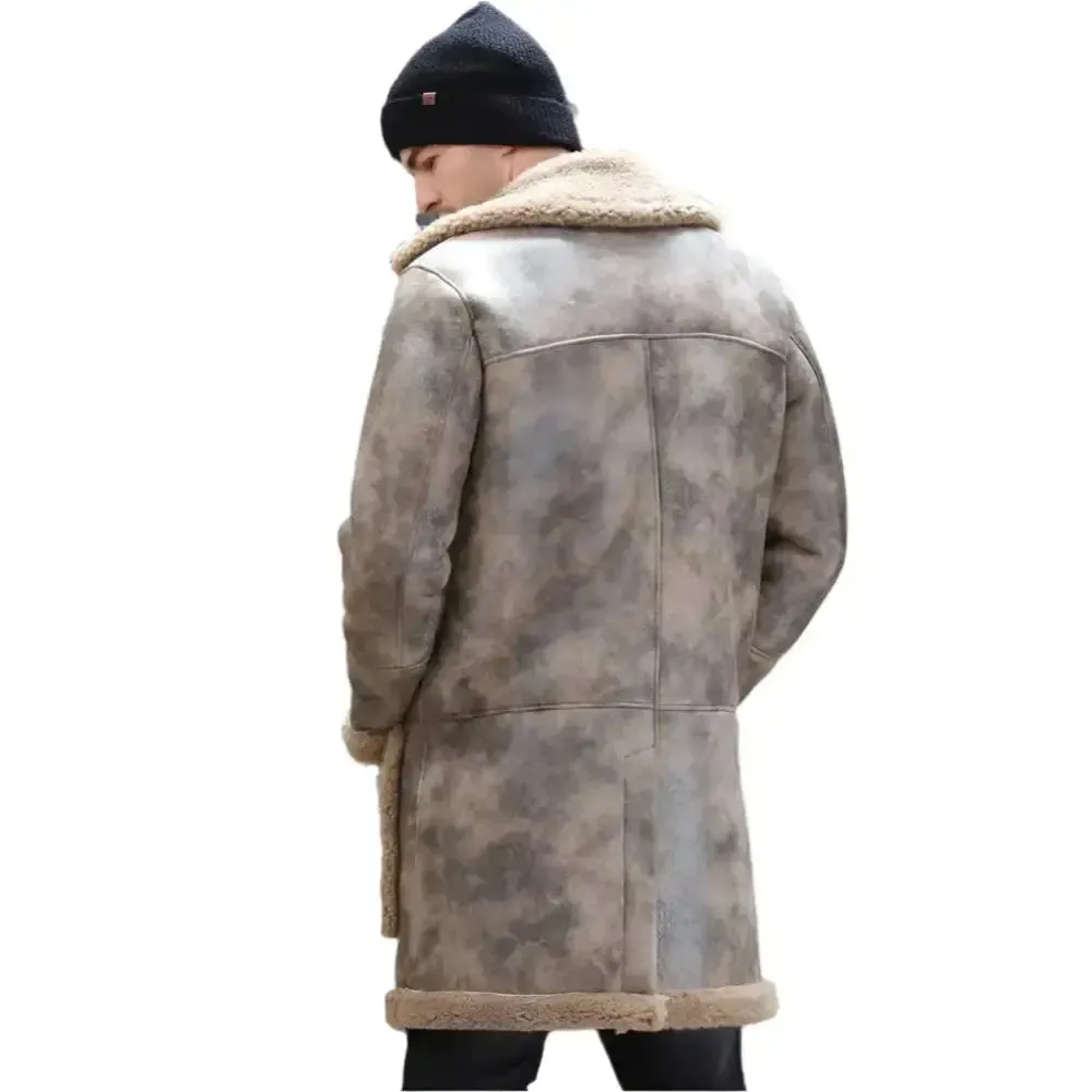 Men's Long Waxed Shearling Sheepskin Fur Coat - Warm & Stylish