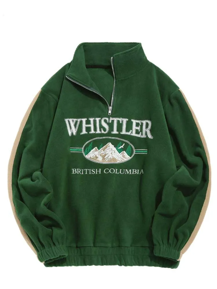 Men's/Women's WHISTLER Letter Embroidery Hoodie – Fall/Winter Fleece Turtleneck Sweatshirt, Vintage Streetwear Pullover, Warm Sweats
