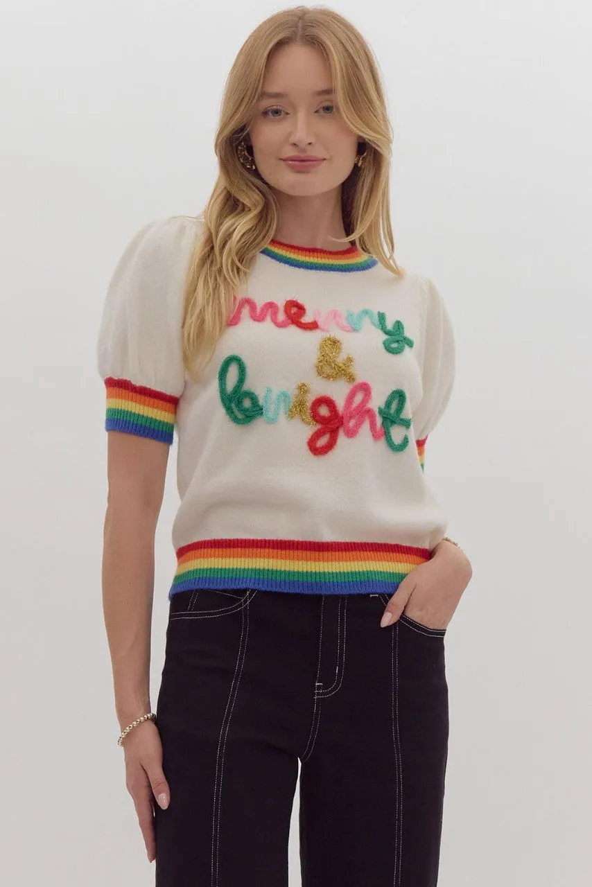 Merry and Bright Rainbow Short Sleeve Sweater