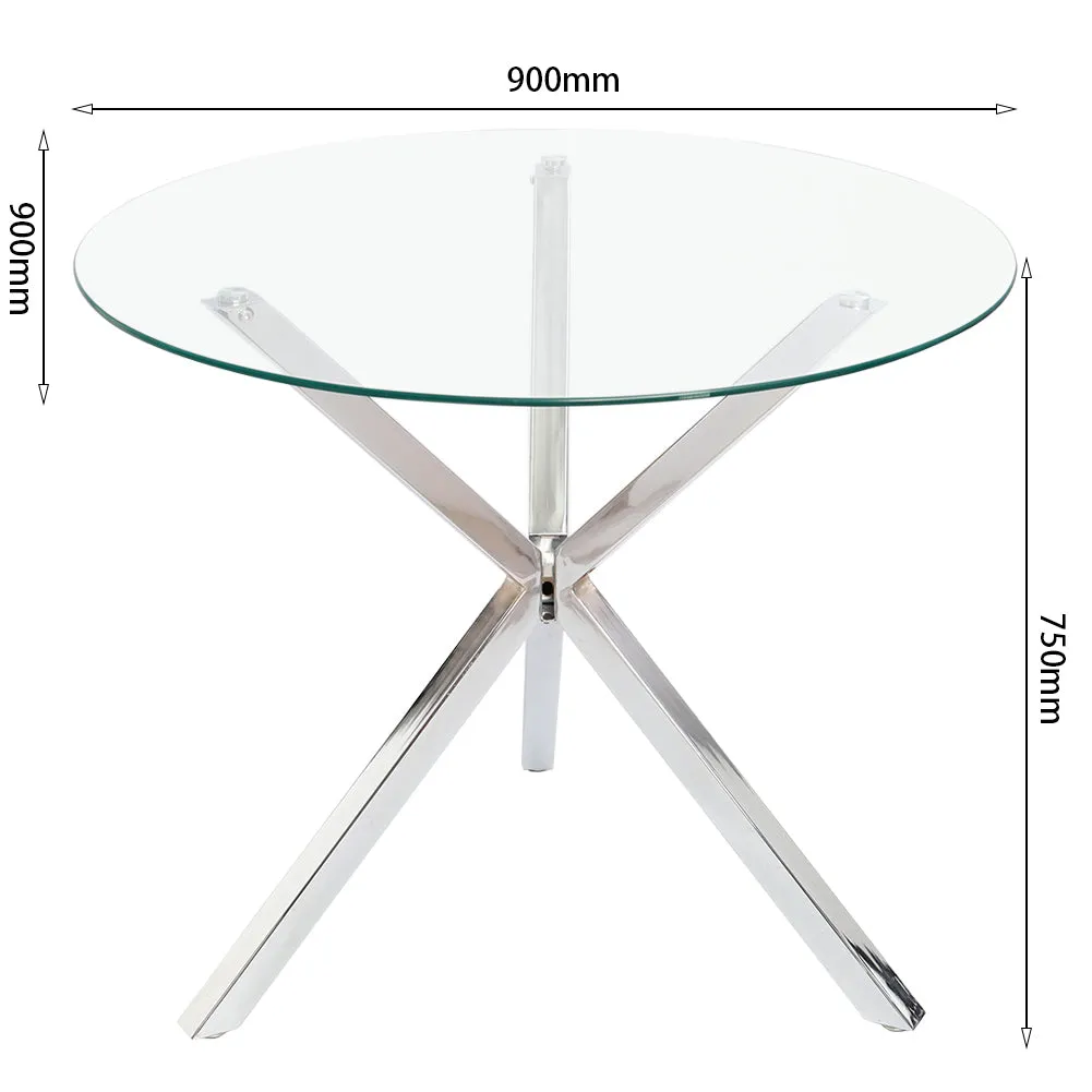 Modern Round Coffee Table Tempered Glass Dining Table with Tripod Legs