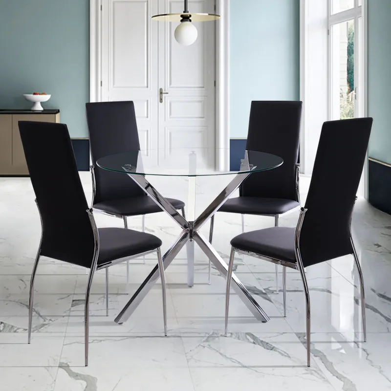Modern Round Coffee Table Tempered Glass Dining Table with Tripod Legs