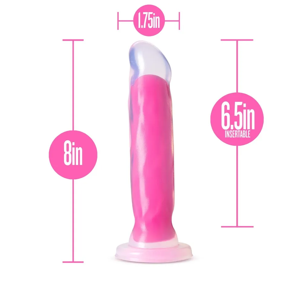 Neo Elite By Blush® | Marquee Glow In The Dark Neon Pink: 8-Inch Long Dildo - Made with Purio™ Silicone & SensaFeel® Dual Density Realistic Technology