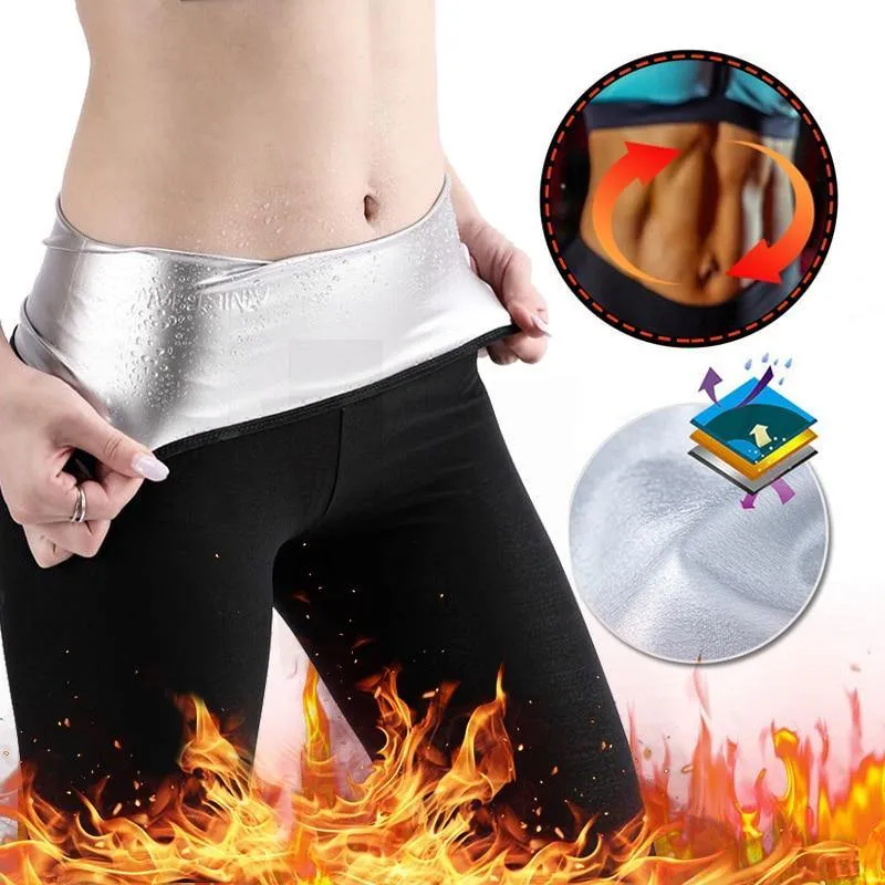 Newest Women Silver Coating Hot Sweat Body Shaper Waist Trainer Slimming Pants