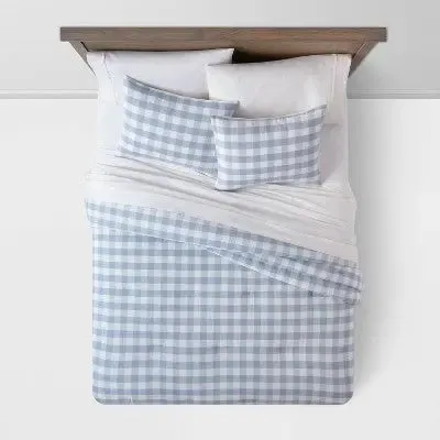 Open Box - Threshold Comforter Set Cotton Gingham Breathable Comfort All-Season