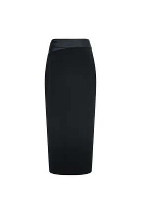 Pamplona Straight Zipper Satin Crepe Midi Skirt