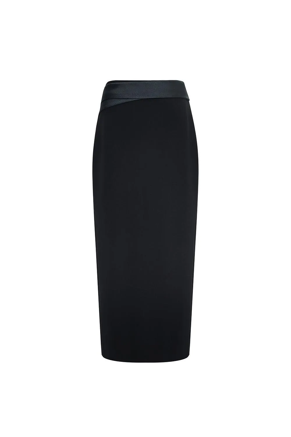 Pamplona Straight Zipper Satin Crepe Midi Skirt