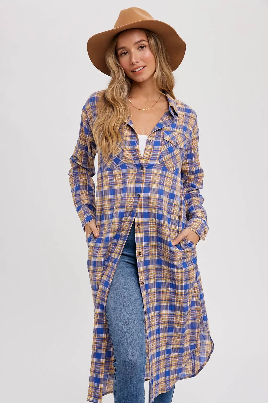 Peri Blue Longline Flannel Shirt
