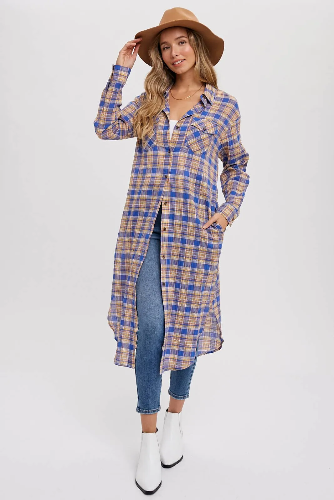 Peri Blue Longline Flannel Shirt