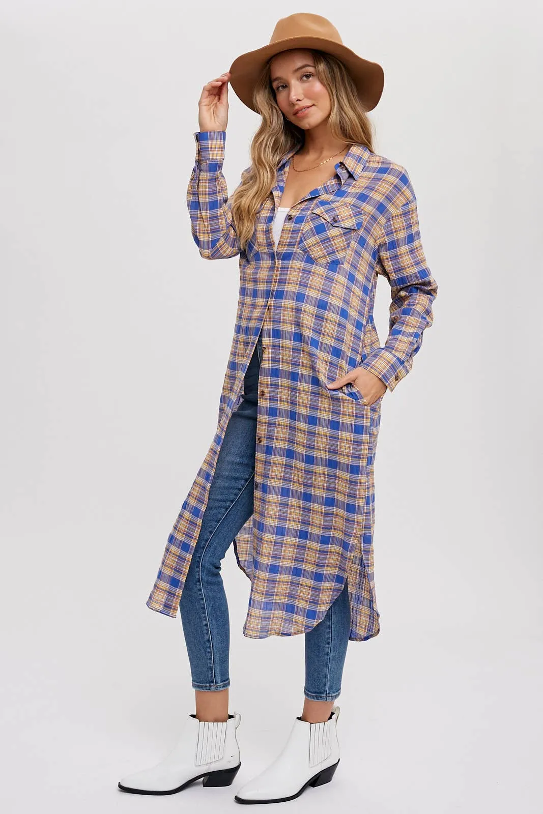 Peri Blue Longline Flannel Shirt