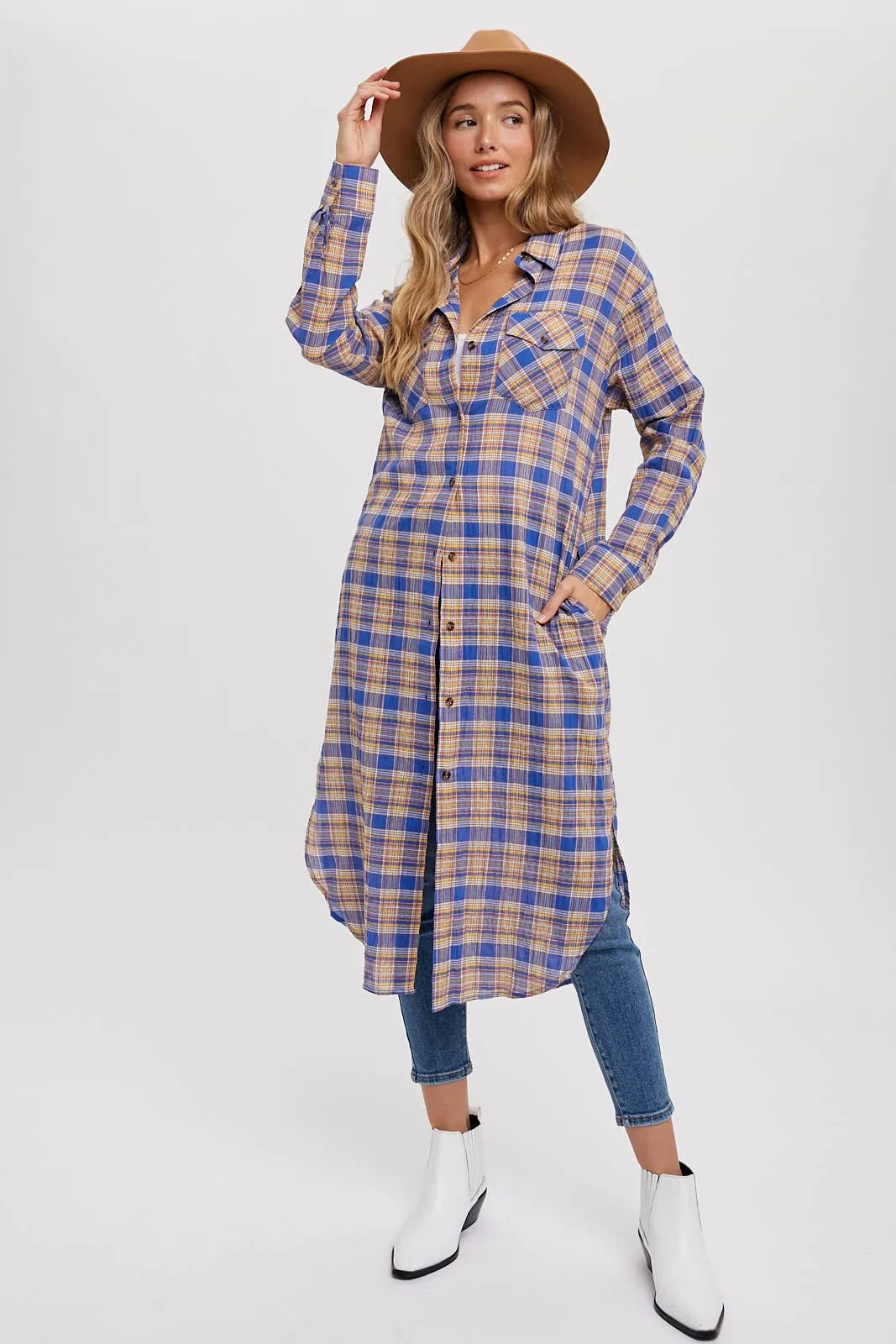 Peri Blue Longline Flannel Shirt