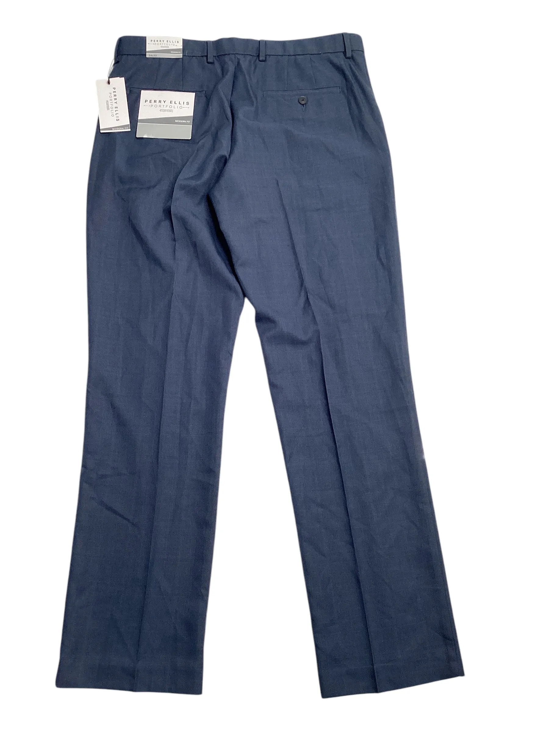 Perry Ellis Portfolio Mens Modern fit Dress Pants 34 / 32 Blue Plaid Stretch