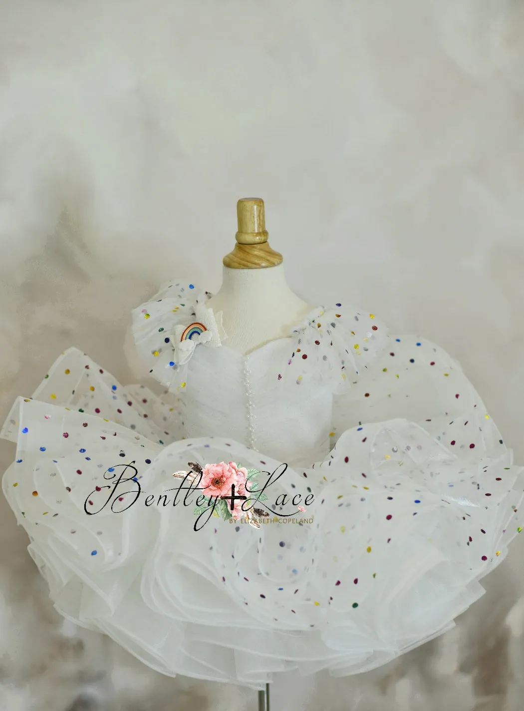 Petal "Party Confetti"- toddler pleated bodice with rainbow detachable chippy- Short Length Dress (3 Year-Petite 4 Year) ready to ship. New.