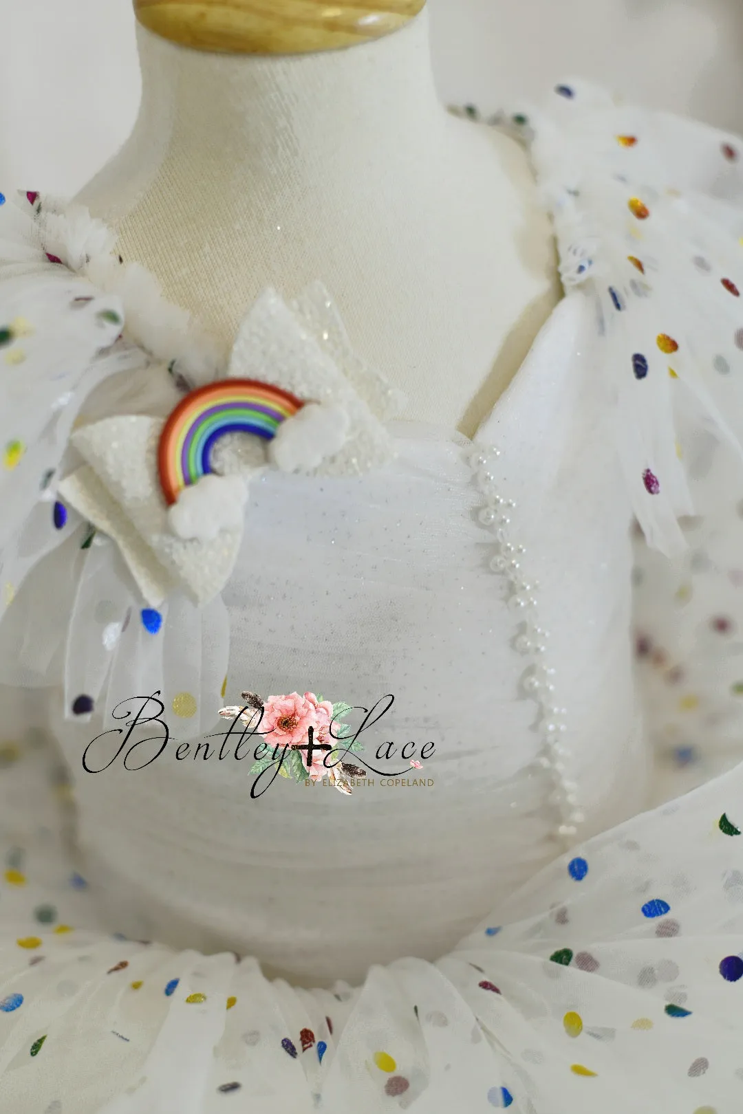 Petal "Party Confetti"- toddler pleated bodice with rainbow detachable chippy- Short Length Dress (3 Year-Petite 4 Year) ready to ship. New.