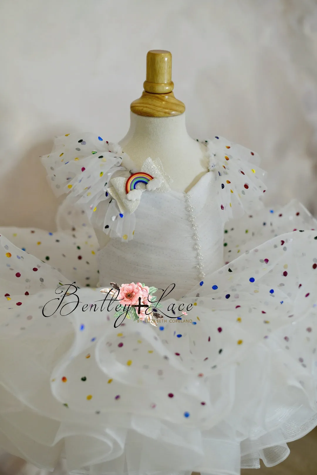 Petal "Party Confetti"- toddler pleated bodice with rainbow detachable chippy- Short Length Dress (3 Year-Petite 4 Year) ready to ship. New.
