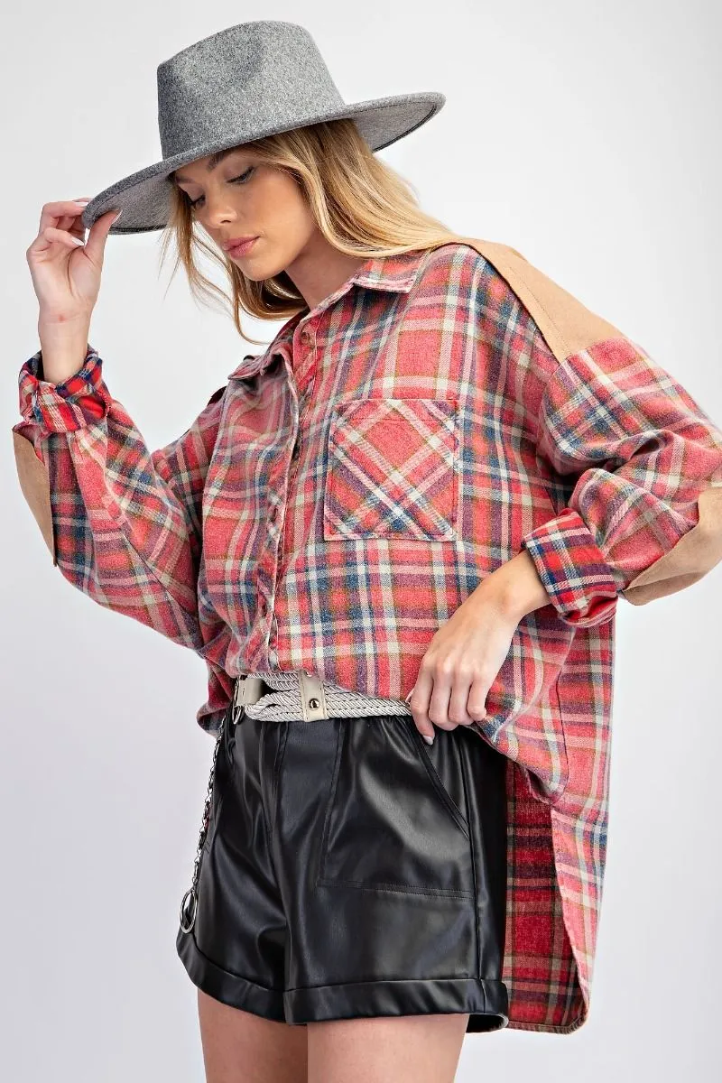 Plaid Acid Wash Button Up #746