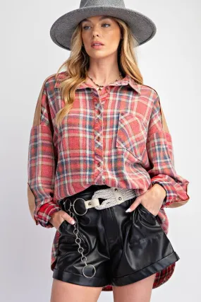 Plaid Acid Wash Button Up #746
