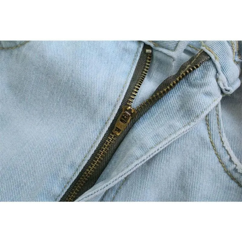 RIPPED JEAN HIGH WAIST STRAIGHT PANTS