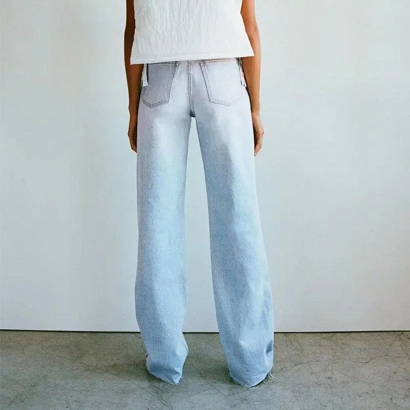 RIPPED JEAN HIGH WAIST STRAIGHT PANTS