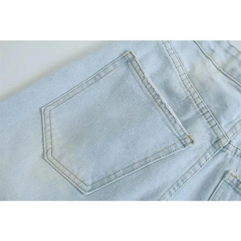 RIPPED JEAN HIGH WAIST STRAIGHT PANTS