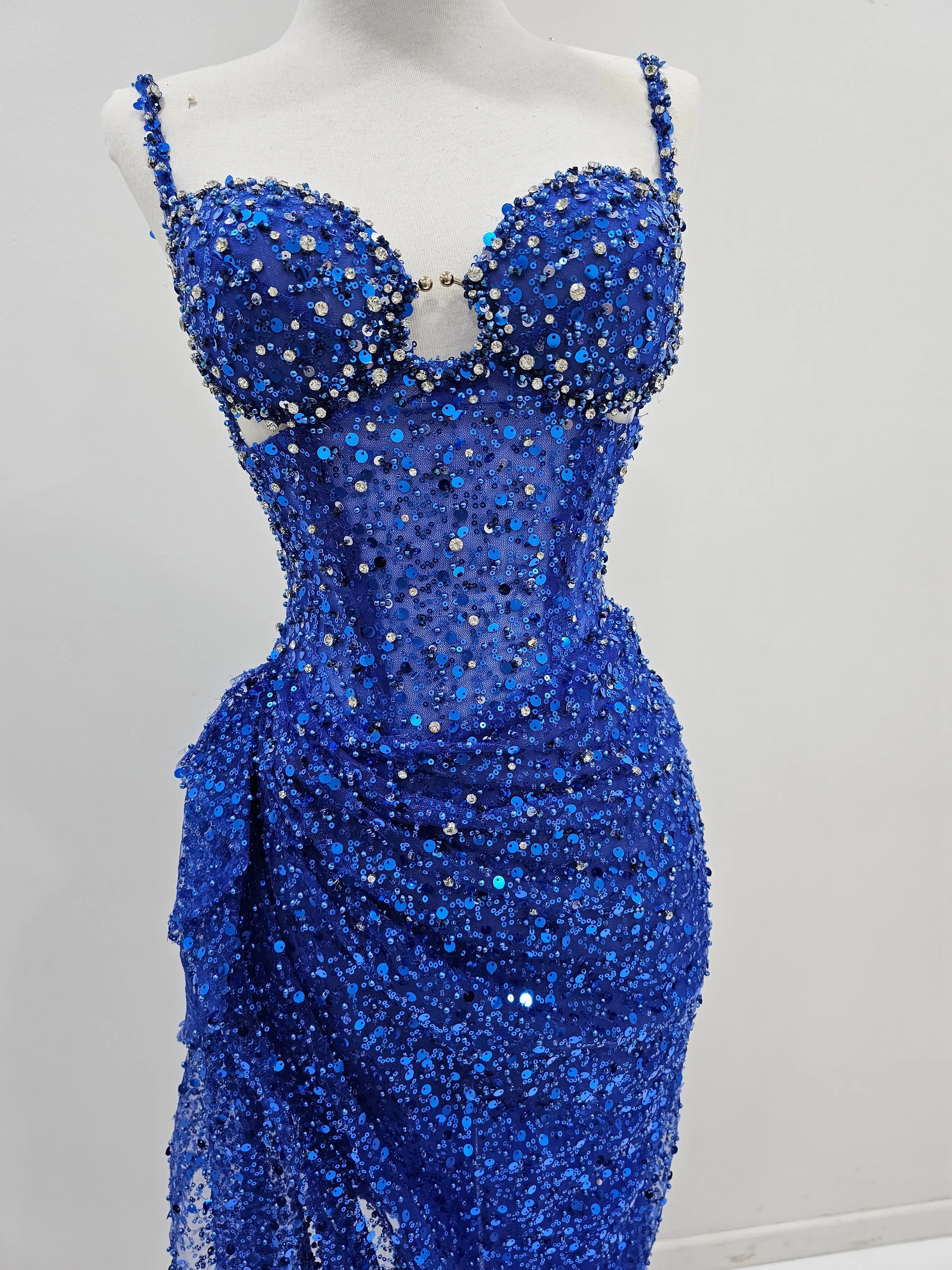 Royal blue beaded dress with corset top