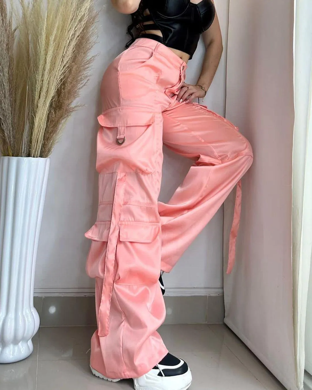 Satin Cargo Pants