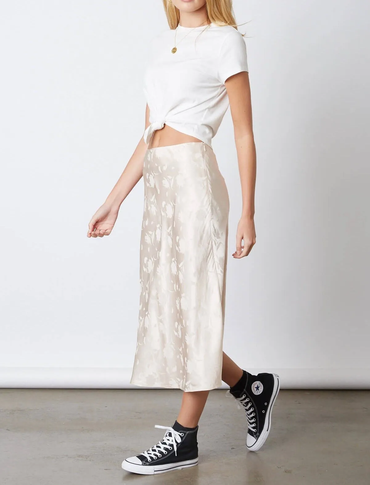 Satin Floral Midi Skirt