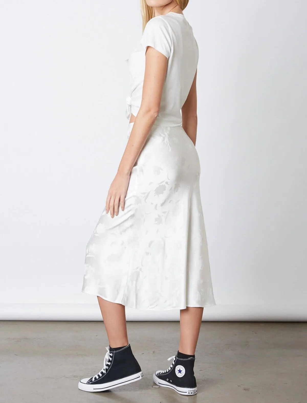 Satin Floral Midi Skirt
