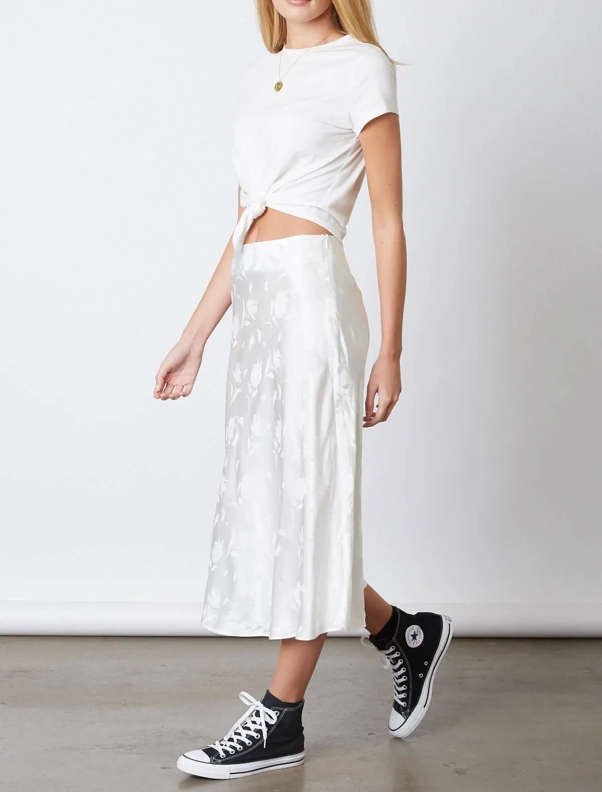 Satin Floral Midi Skirt