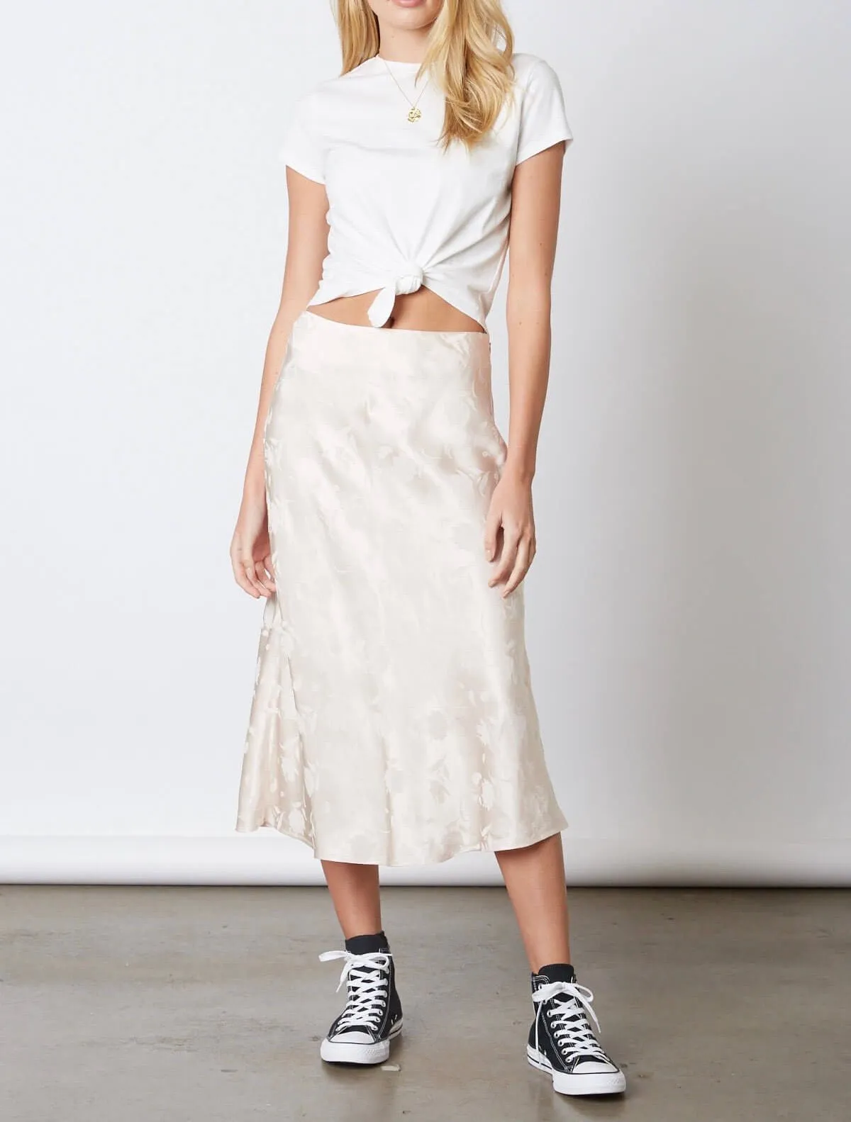 Satin Floral Midi Skirt