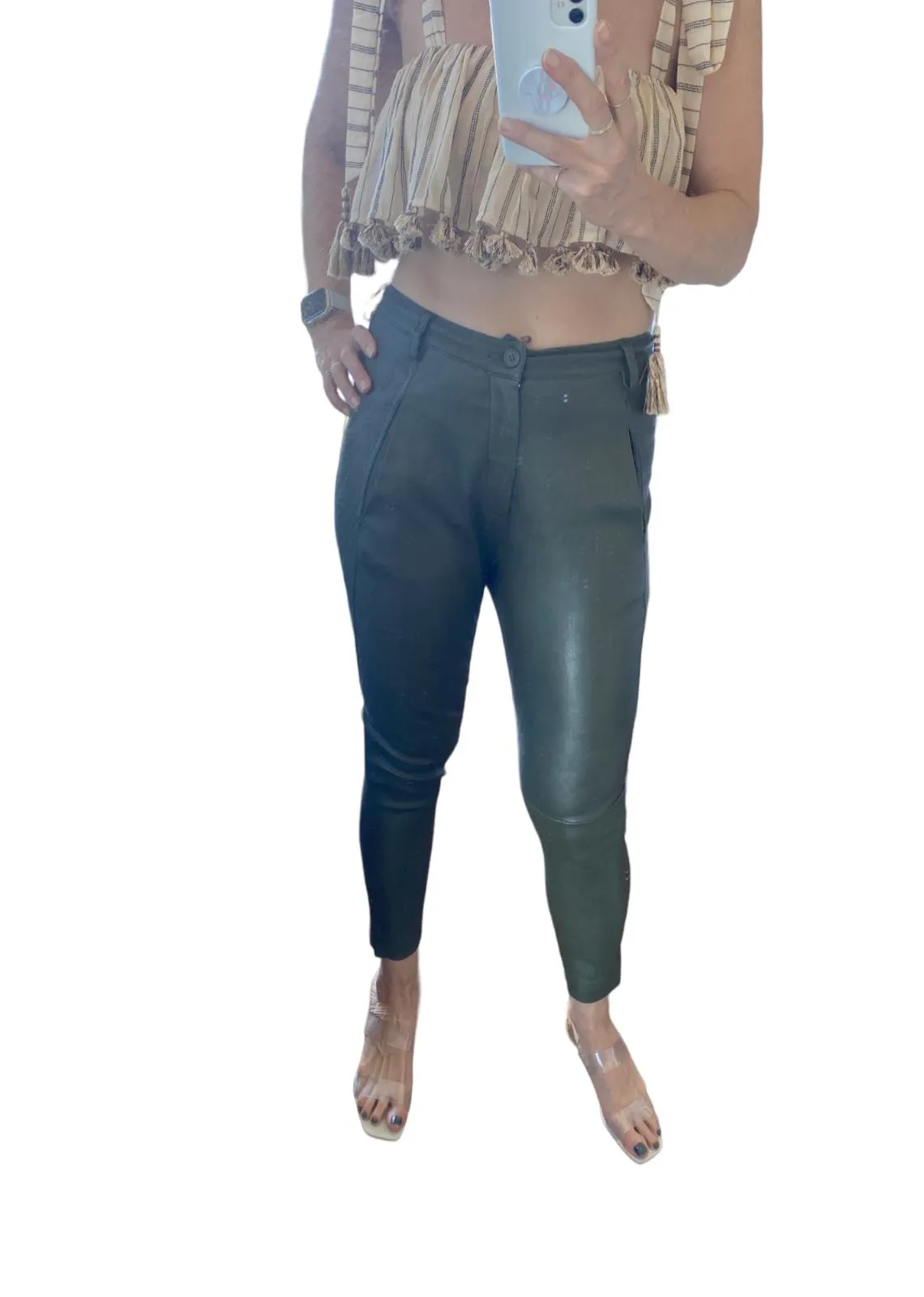 Scanlan Theodore Stretch Leather Pants | Skinny leg, Mid Rise, Khaki, Size 10