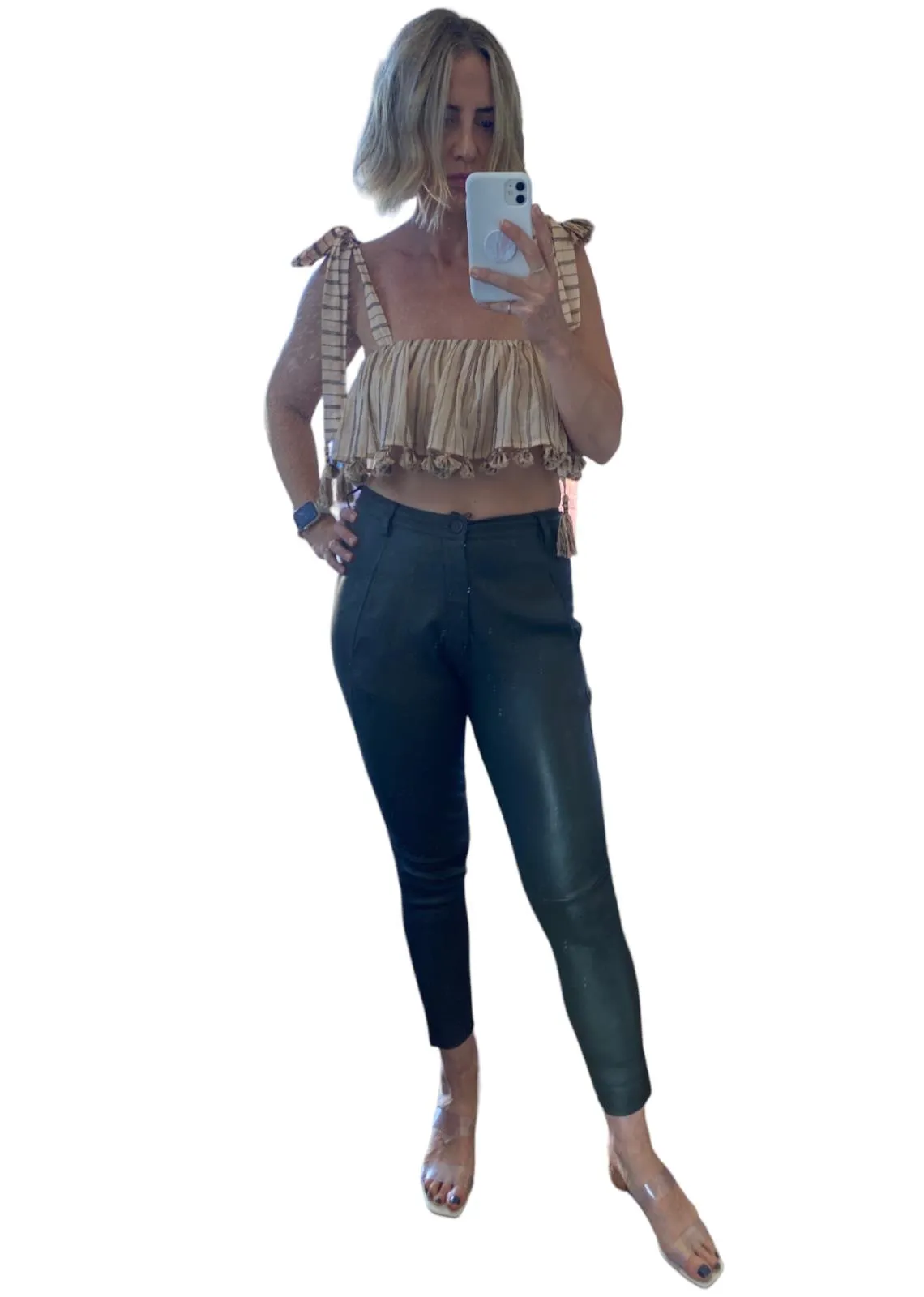 Scanlan Theodore Stretch Leather Pants | Skinny leg, Mid Rise, Khaki, Size 10