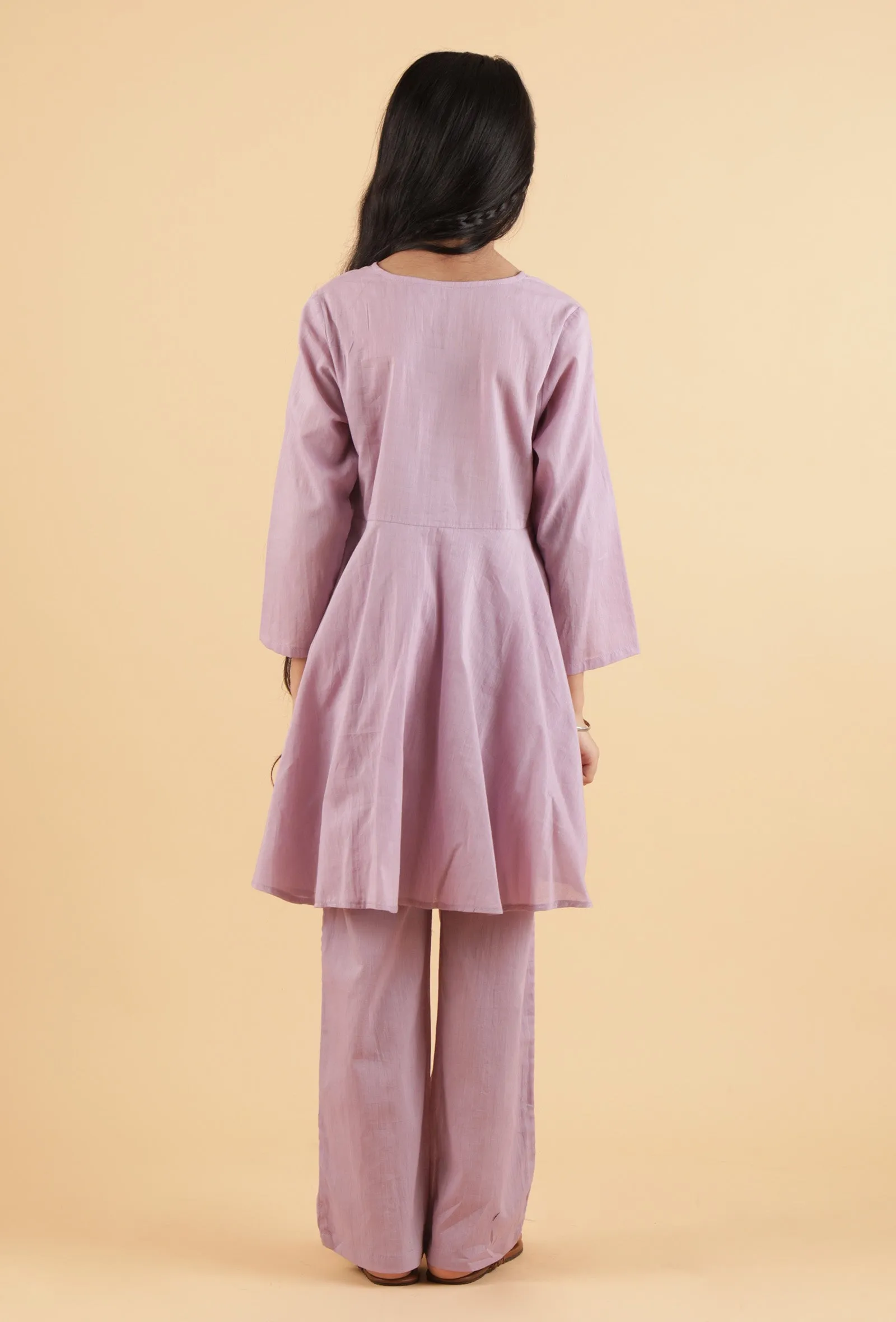 Set Of 2: Light Purple Mulmul Kurta & Mauve Pants