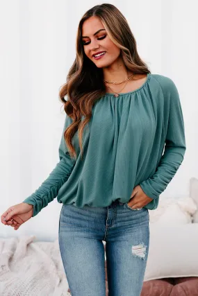 Shifting Gears Ruched Sleeve Thermal Top (Teal)