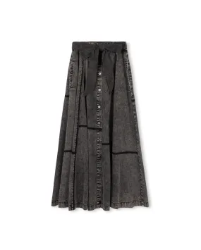 skirt midi flare button down with belt - grey denim