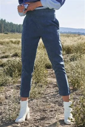 Slate Blue Corduroy High Waist Crop Pants