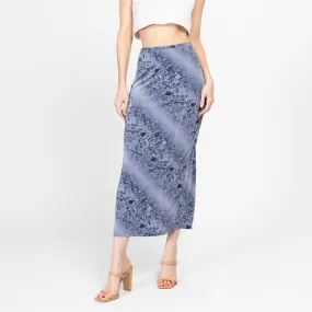 Small 90s Slinky Blue Floral Maxi Skirt