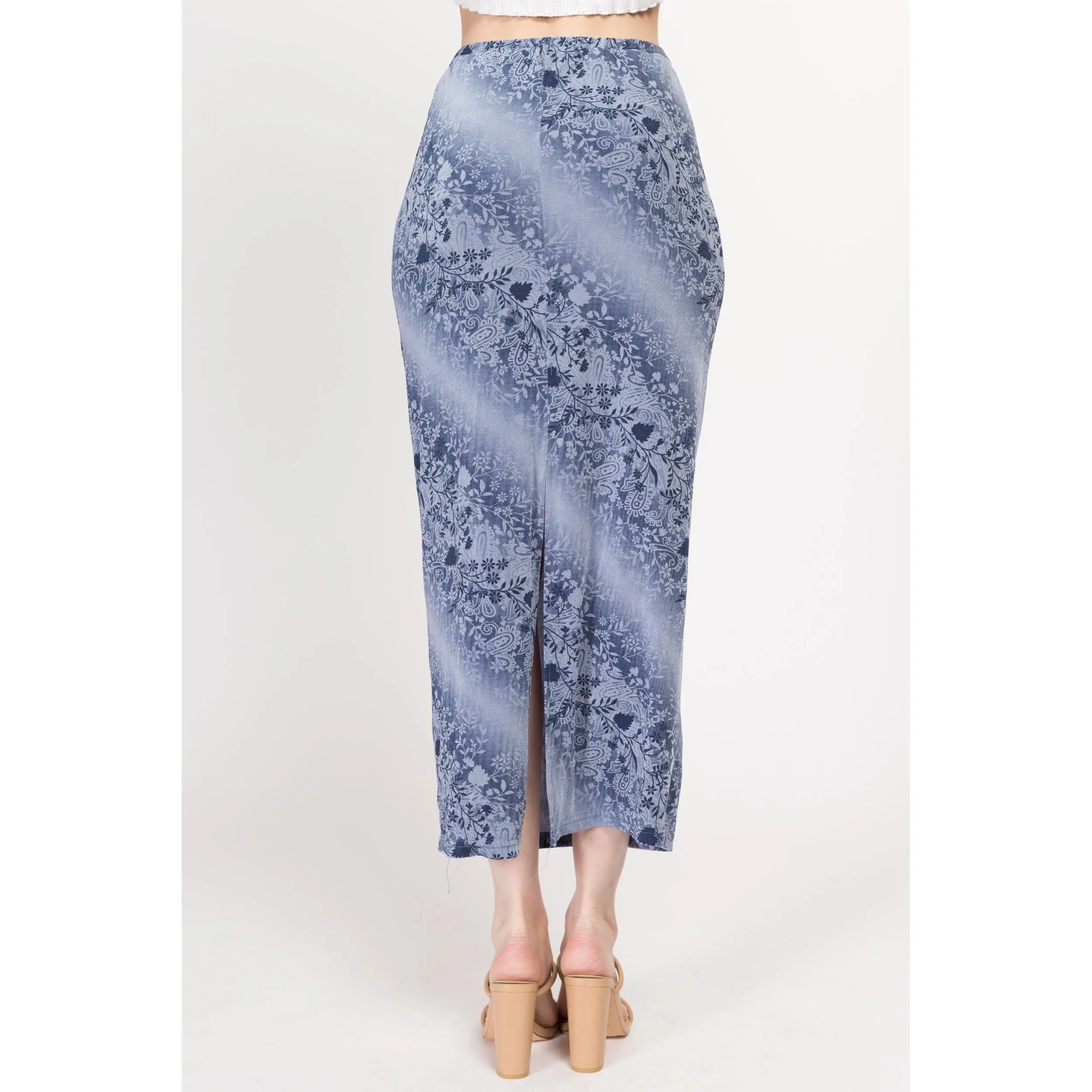 Small 90s Slinky Blue Floral Maxi Skirt