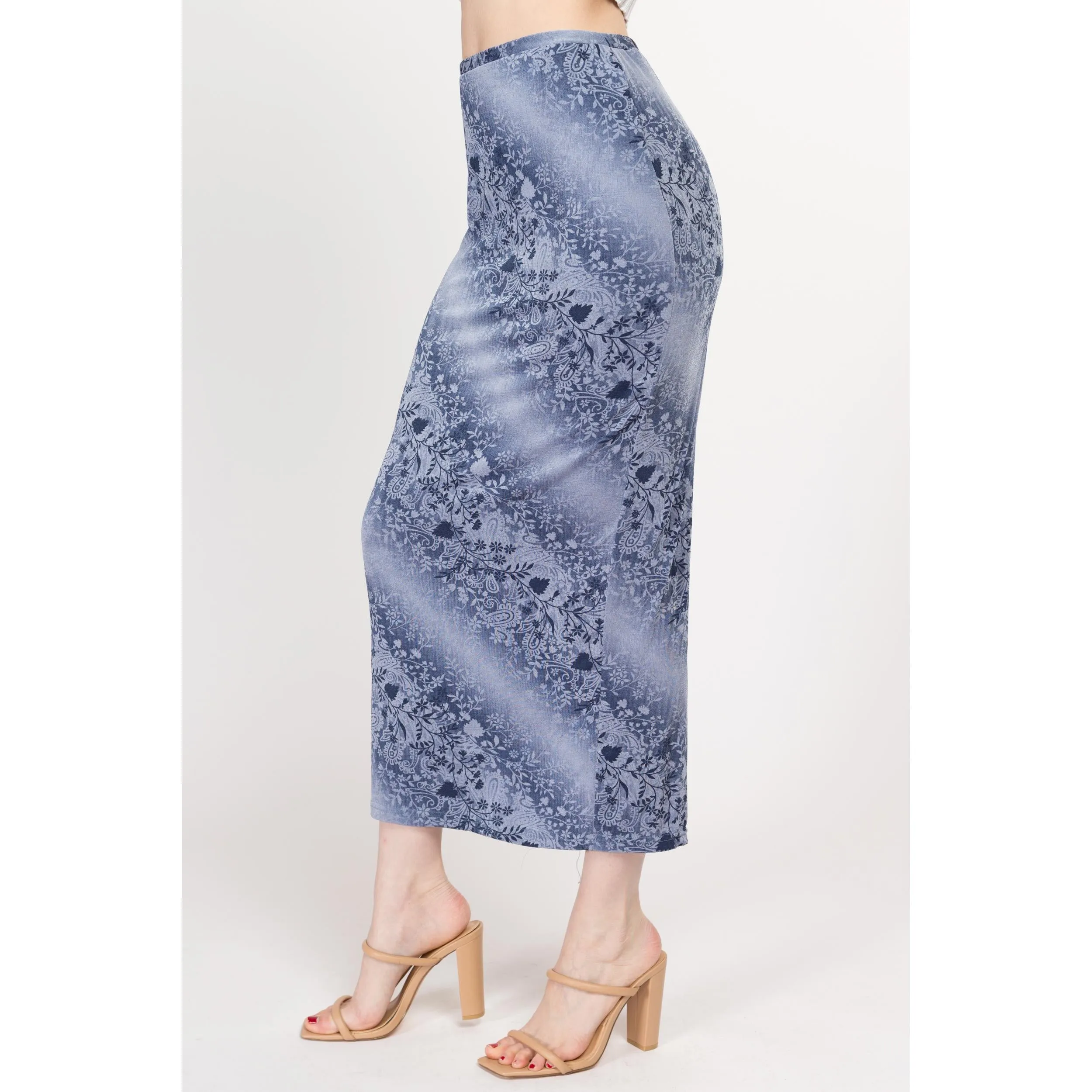 Small 90s Slinky Blue Floral Maxi Skirt