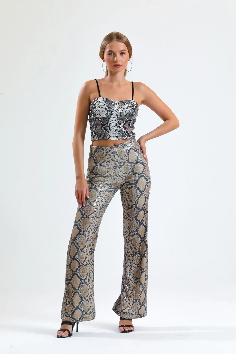 SNS Sense Bej says Black Snake. Sense Wide-Leg Sequin Pants. - Rieti