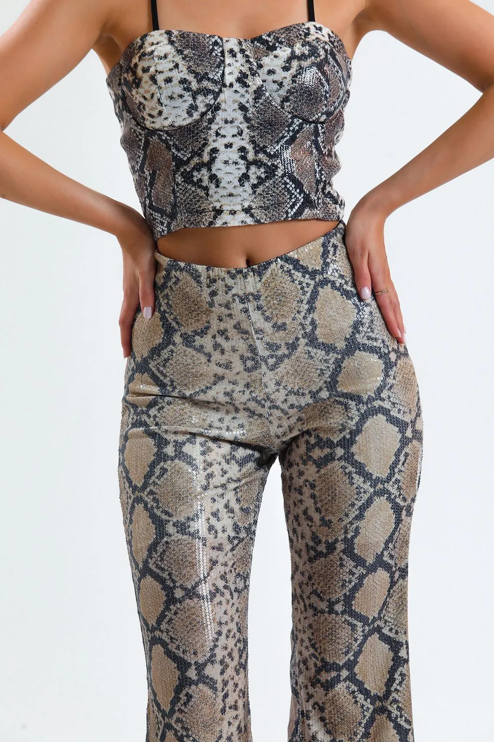 SNS Sense Bej says Black Snake. Sense Wide-Leg Sequin Pants. - Rieti