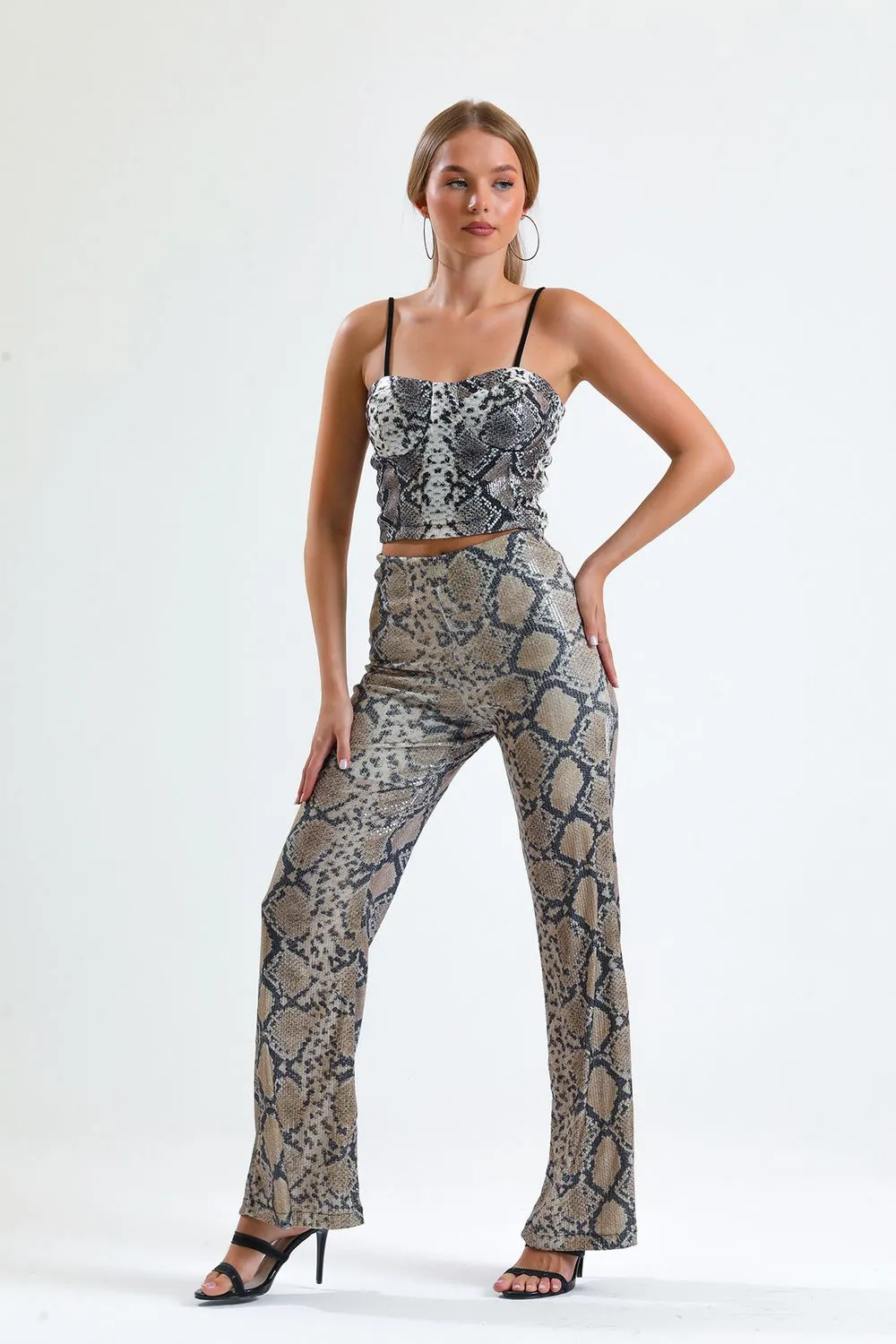 SNS Sense Bej says Black Snake. Sense Wide-Leg Sequin Pants. - Rieti