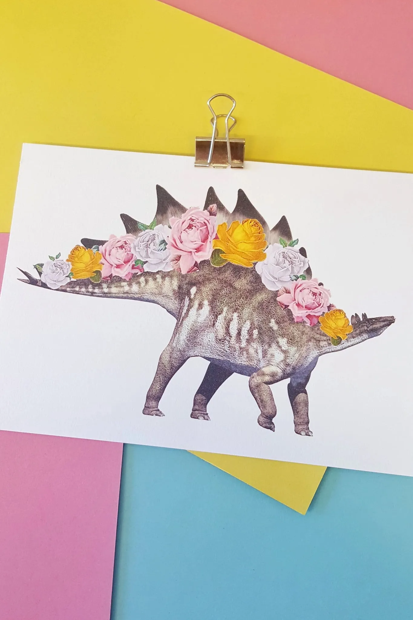 Stegosaurus Roses Art Print