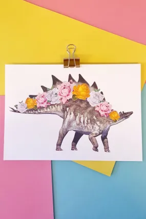 Stegosaurus Roses Art Print