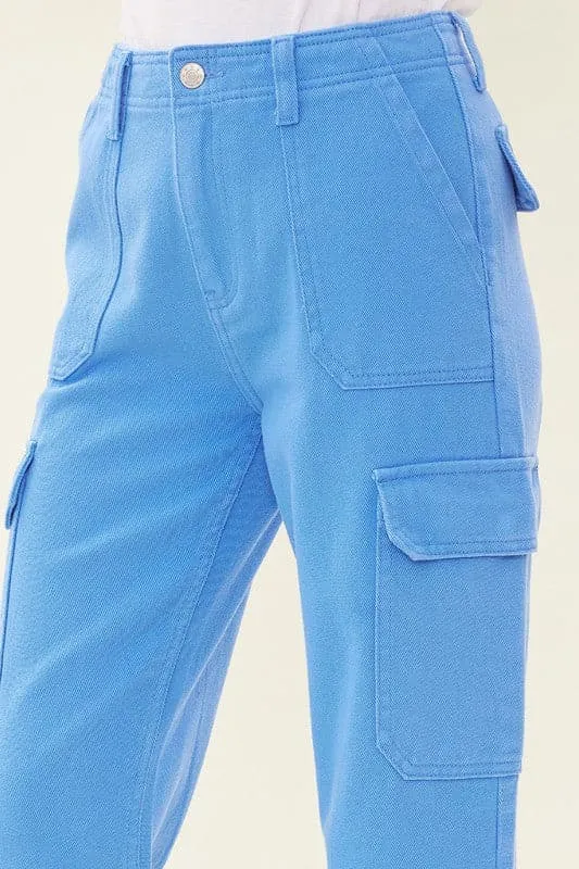 Straight Leg Cargo Jeans Blue