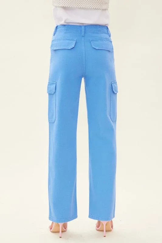 Straight Leg Cargo Jeans Blue