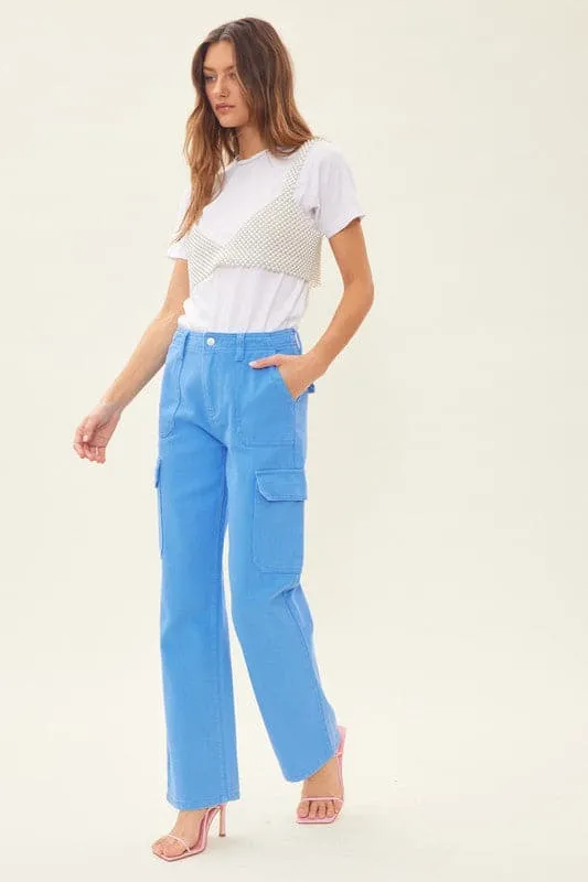 Straight Leg Cargo Jeans Blue