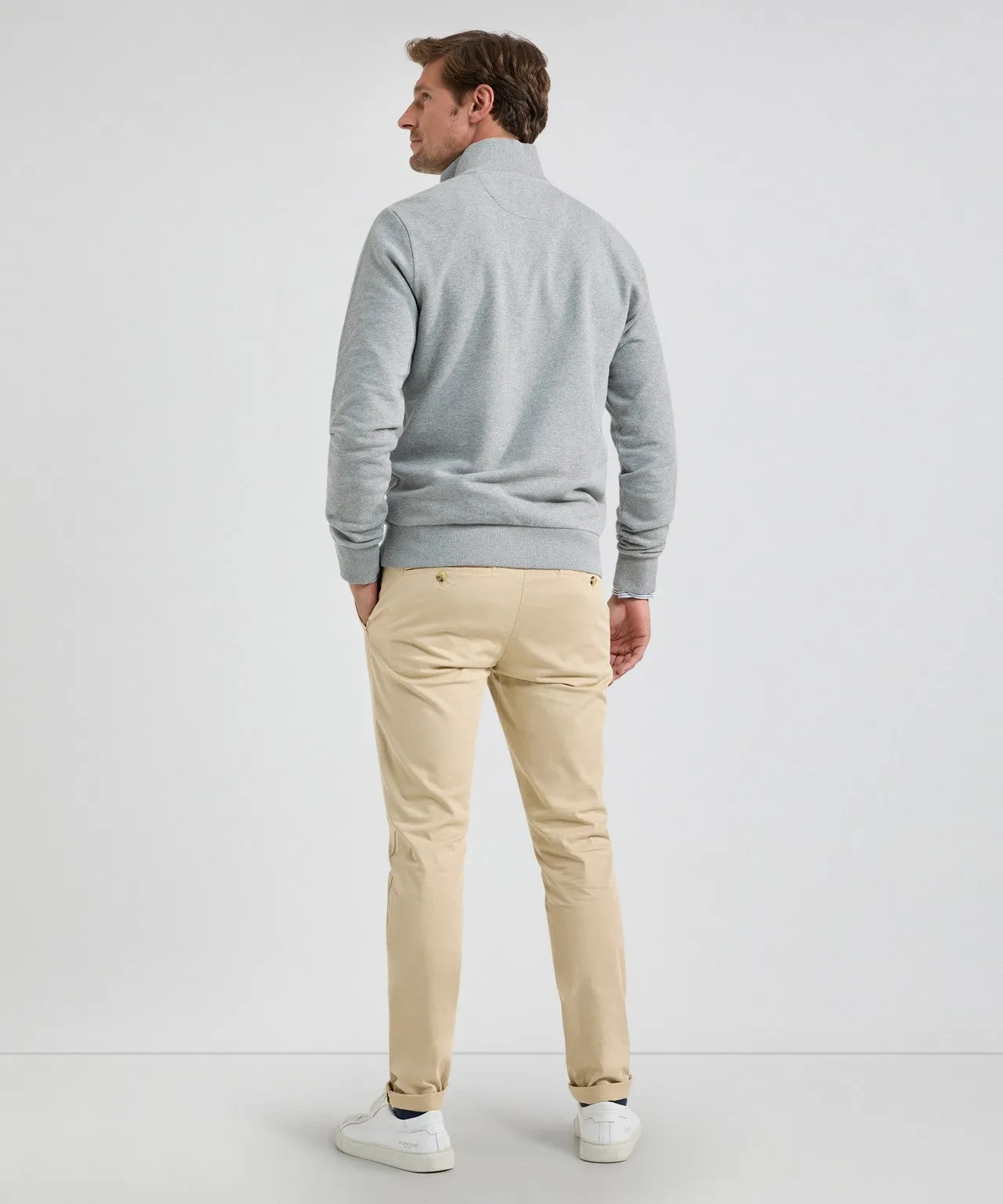 Sweater met Ritskraag | Medium Grey Melange