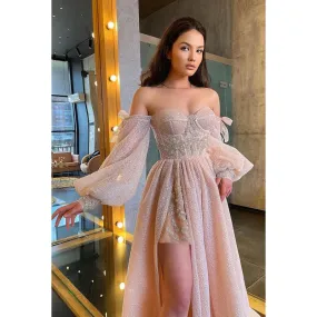 Sweetheart Off-Shoulder Long Sleeves A-Line Prom Gown With Slit